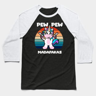 Magical Pew-Pew: Unleashing Unicorn Firepower Baseball T-Shirt